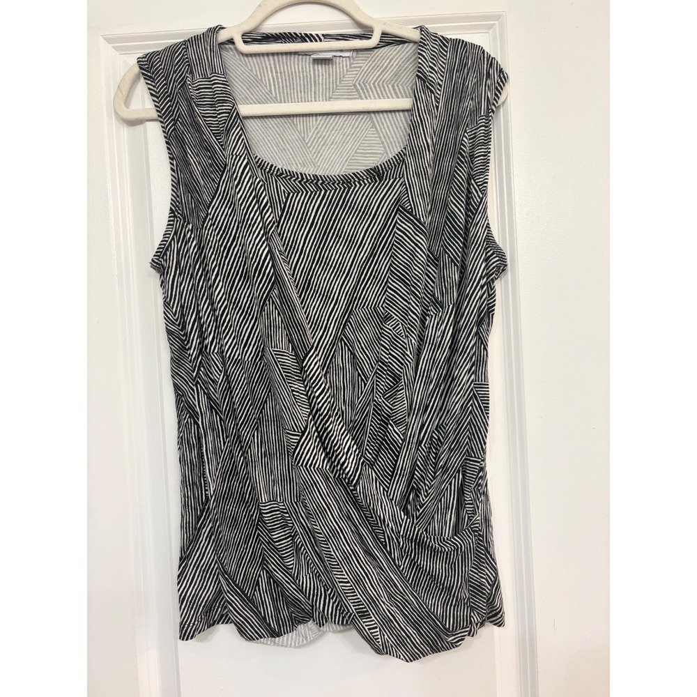 Liz Claiborne Womens Black White Geometric Stripe Surplice Sleeveless Top M